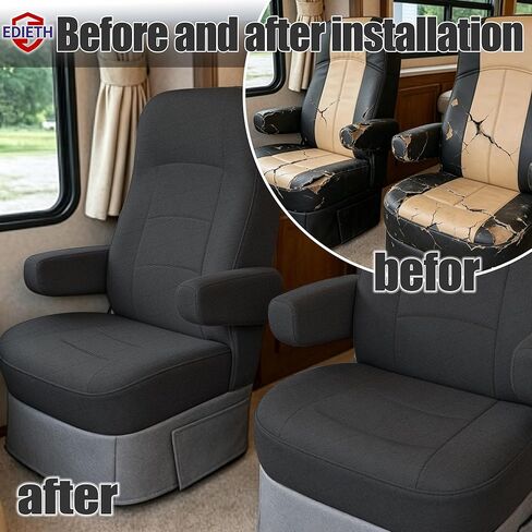 2-Pack Durable Knitted Mesh Fabric RV Seat Covers for Captains Chairs,Motorhome Seat Covers for Class-A RV Seat with Side Storage Pockets - Black in Saudi Arabia