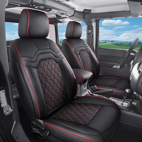 أغطية مقاعد السيارة الأمامية والخلفية من Huidasource مجموعة كاملة تناسب Ford F150 2015-2026 & F250 F350 F450 2017-2026 Crew Cab، غطاء وسادة مقعد السيارة للشاحنة الصغيرة، أسود وأحمر in Kuwait