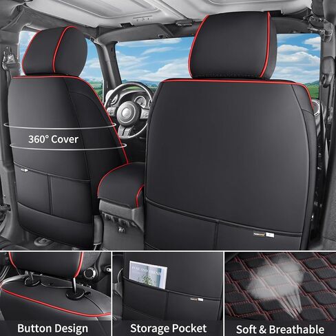 أغطية مقاعد السيارة الأمامية والخلفية من Huidasource مجموعة كاملة تناسب Ford F150 2015-2026 & F250 F350 F450 2017-2026 Crew Cab، غطاء وسادة مقعد السيارة للشاحنة الصغيرة، أسود وأحمر in Kuwait