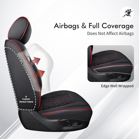 أغطية مقاعد السيارة الأمامية والخلفية من Huidasource مجموعة كاملة تناسب Ford F150 2015-2026 & F250 F350 F450 2017-2026 Crew Cab، غطاء وسادة مقعد السيارة للشاحنة الصغيرة، أسود وأحمر in Kuwait