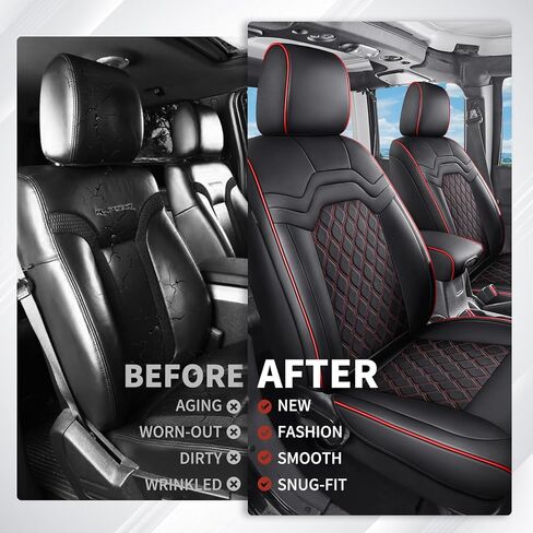 أغطية مقاعد السيارة الأمامية والخلفية من Huidasource مجموعة كاملة تناسب Ford F150 2015-2026 & F250 F350 F450 2017-2026 Crew Cab، غطاء وسادة مقعد السيارة للشاحنة الصغيرة، أسود وأحمر in Kuwait