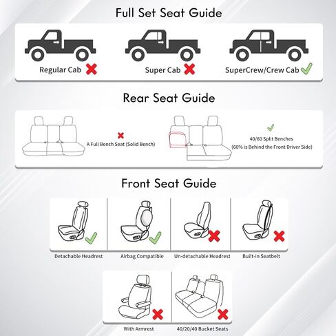 أغطية مقاعد السيارة الأمامية والخلفية من Huidasource مجموعة كاملة تناسب Ford F150 2015-2026 & F250 F350 F450 2017-2026 Crew Cab، غطاء وسادة مقعد السيارة للشاحنة الصغيرة، أسود وأحمر in Kuwait