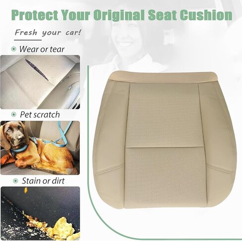 Priprilod Tan #333 313 Leather Perforated Driver & Passenger Side Bottom Seat Cover Fit for Tahoe Suburban Yukon Denali XL 2007-2014 Fit for Cadillac 2009 2010 2011 2012 2013 2014 in Kuwait