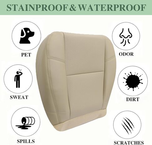 Priprilod Tan #333 313 Leather Perforated Driver & Passenger Side Bottom Seat Cover Fit for Tahoe Suburban Yukon Denali XL 2007-2014 Fit for Cadillac 2009 2010 2011 2012 2013 2014 in Kuwait