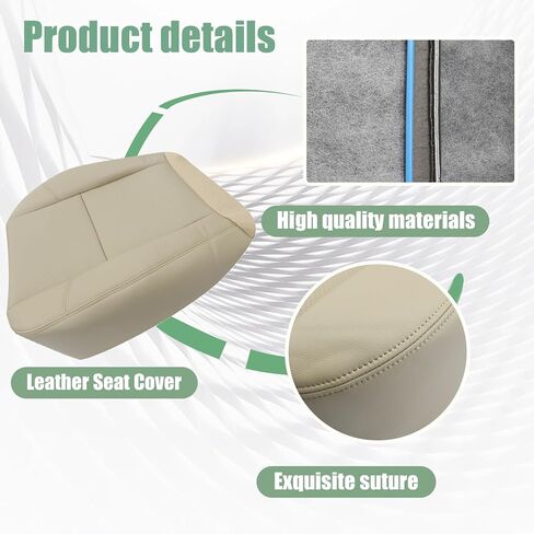 Priprilod Tan #333 313 Leather Perforated Driver & Passenger Side Bottom Seat Cover Fit for Tahoe Suburban Yukon Denali XL 2007-2014 Fit for Cadillac 2009 2010 2011 2012 2013 2014 in Kuwait