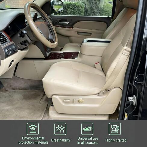 Priprilod Tan #333 313 Leather Perforated Driver & Passenger Side Bottom Seat Cover Fit for Tahoe Suburban Yukon Denali XL 2007-2014 Fit for Cadillac 2009 2010 2011 2012 2013 2014 in Kuwait