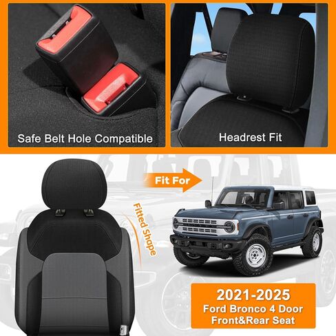 غطاء مقعد أمامي وخلفي متوافق مع 2021-2025 Ford Bronco 4 أبواب، غطاء مقعد السائق والراكب مبطن بالنيوبرين والفوم مقاوم للماء in Kuwait