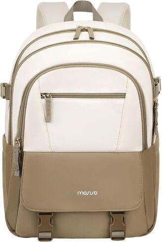 MOSISO Laptop Backpack for Women Men, 15.6 inch Computer Backpack Travel Hiking, Anti Theft Lightweight Backpacks, Personal Item Bag for Commute Weekender College Work Business, Beige&Khaki in Kuwait