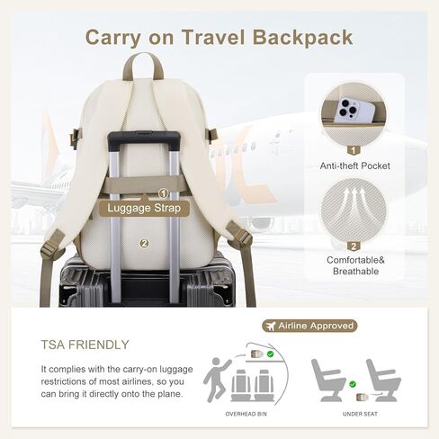 MOSISO Laptop Backpack for Women Men, 15.6 inch Computer Backpack Travel Hiking, Anti Theft Lightweight Backpacks, Personal Item Bag for Commute Weekender College Work Business, Beige&Khaki in Kuwait
