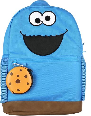 INTIMO Sesame Street Backpack Cookie Monster Character 16" Book Bag with Keychain Cookie Tech Coin Pouch in Kuwait