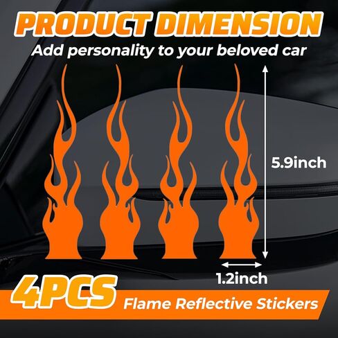 4PCS Flame Reflective Sticker,Car Flame Decals,Waterproof Self Adhesive Racing Sports Stripe Decal,DIY Car Stickers for Motorcycle Racing Mirror Motorcycle Helmet (Orange) in Kuwait