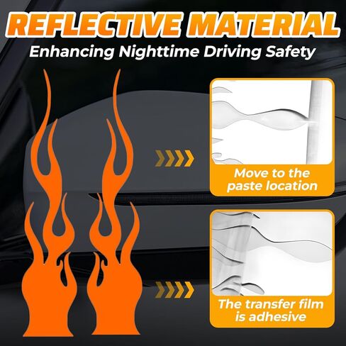 4PCS Flame Reflective Sticker,Car Flame Decals,Waterproof Self Adhesive Racing Sports Stripe Decal,DIY Car Stickers for Motorcycle Racing Mirror Motorcycle Helmet (Orange) in Kuwait