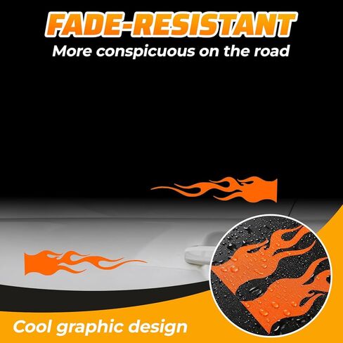 4PCS Flame Reflective Sticker,Car Flame Decals,Waterproof Self Adhesive Racing Sports Stripe Decal,DIY Car Stickers for Motorcycle Racing Mirror Motorcycle Helmet (Orange) in Kuwait