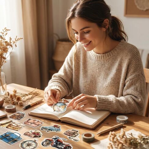 50PCS Vintage Travel Adventure Clear Scrapbook Stickers – Travel Stickers for Scrapbooking, Waterproof Decorative Antique Decals for Journaling, Luggage, Laptop, Art Ablum Supplies in Kuwait