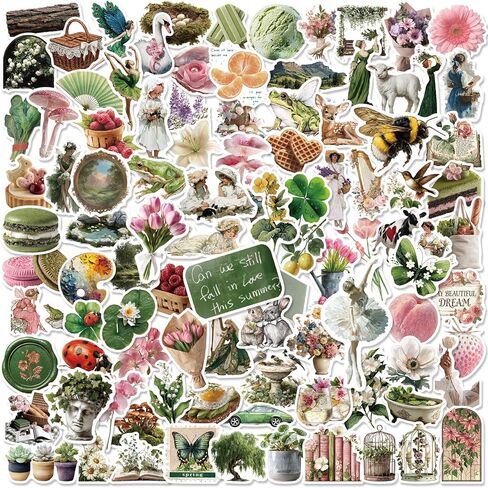 100PCS Cute Flowers Stickers Pack, Vintage Scrapbook Aesthetic Sticker for Adults Girls, Waterproof Retro DIY Vinyl Decals for Diary, Water Bottles, Planner, Journaling, Laptop, Guitar, Luggage, Phone in Saudi Arabia