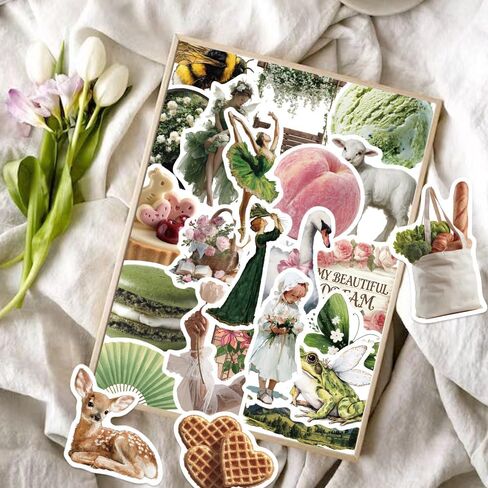 100PCS Cute Flowers Stickers Pack, Vintage Scrapbook Aesthetic Sticker for Adults Girls, Waterproof Retro DIY Vinyl Decals for Diary, Water Bottles, Planner, Journaling, Laptop, Guitar, Luggage, Phone in Saudi Arabia