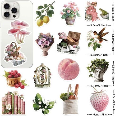 100PCS Cute Flowers Stickers Pack, Vintage Scrapbook Aesthetic Sticker for Adults Girls, Waterproof Retro DIY Vinyl Decals for Diary, Water Bottles, Planner, Journaling, Laptop, Guitar, Luggage, Phone in Saudi Arabia