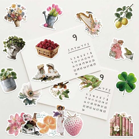 100PCS Cute Flowers Stickers Pack, Vintage Scrapbook Aesthetic Sticker for Adults Girls, Waterproof Retro DIY Vinyl Decals for Diary, Water Bottles, Planner, Journaling, Laptop, Guitar, Luggage, Phone in Saudi Arabia