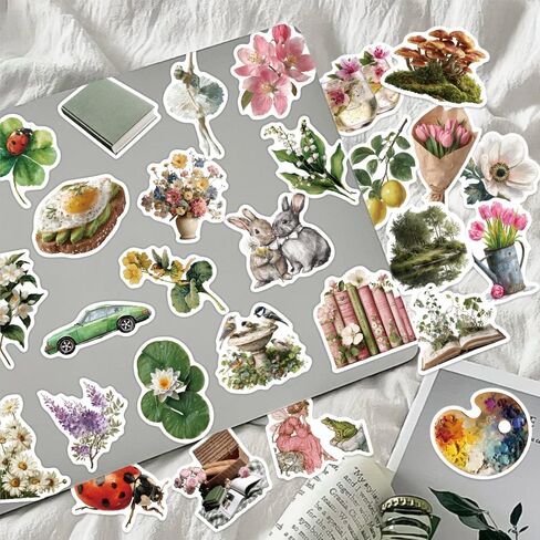 100PCS Cute Flowers Stickers Pack, Vintage Scrapbook Aesthetic Sticker for Adults Girls, Waterproof Retro DIY Vinyl Decals for Diary, Water Bottles, Planner, Journaling, Laptop, Guitar, Luggage, Phone in Saudi Arabia