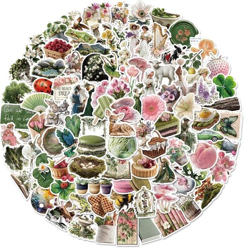 100PCS Cute Flowers Stickers Pack, Vintage Scrapbook Aesthetic Sticker for Adults Girls, Waterproof Retro DIY Vinyl Decals for Diary, Water Bottles, Planner, Journaling, Laptop, Guitar, Luggage, Phone in Saudi Arabia