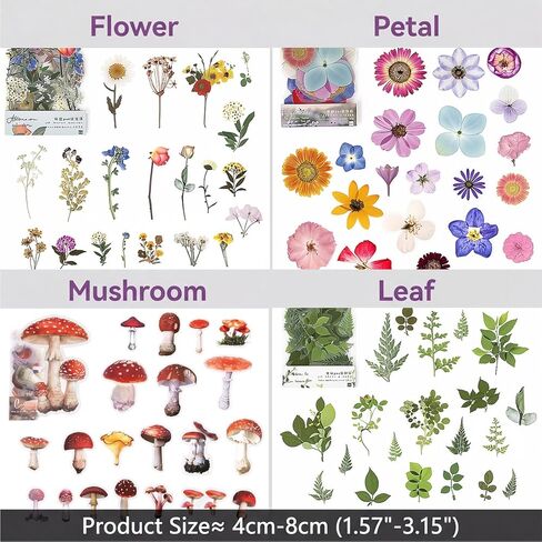 160 PCS Vintage Flower Stickers Plant Stickers Leaf and Mushroom Sticker for DIY Art Journals Scrapbook Planner Album Photo Decorations in Saudi Arabia