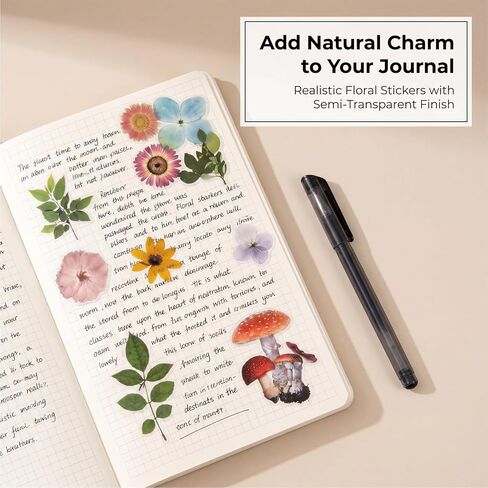 160 PCS Vintage Flower Stickers Plant Stickers Leaf and Mushroom Sticker for DIY Art Journals Scrapbook Planner Album Photo Decorations in Saudi Arabia