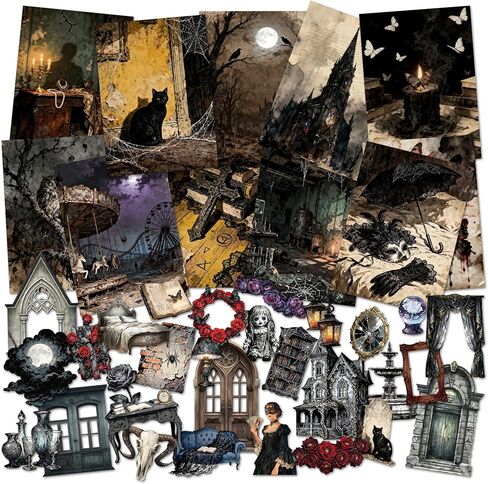 ملصقات بطاقات سميكة عتيقة من Mayplous Dark Gothic وحزمة ورق مجمعة، لوازم حرفية يومية غامضة للمجلة غير المرغوب فيها، ديكور مخطط، فن DIY، ديكو الألبوم، مصنوعات ورقية (إيلينا) in Saudi Arabia
