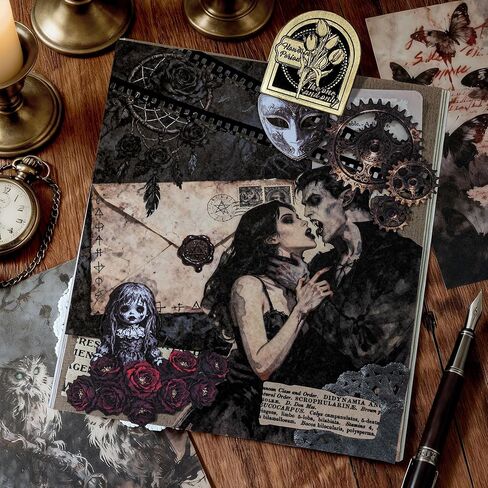 ملصقات بطاقات سميكة عتيقة من Mayplous Dark Gothic وحزمة ورق مجمعة، لوازم حرفية يومية غامضة للمجلة غير المرغوب فيها، ديكور مخطط، فن DIY، ديكو الألبوم، مصنوعات ورقية (إيلينا) in Saudi Arabia