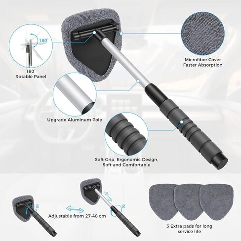 17Pcs Car Cleaning Kit Windshield Cleaner Tool with 3 Extra Microfiber Pads Car Interior Detailing Brushes Dash Duster & Microfiber Towels All-in-One Car Cleaning Supplies for Women Men in Saudi Arabia