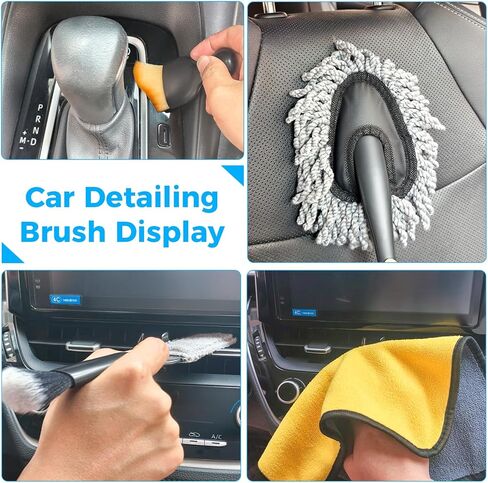 17Pcs Car Cleaning Kit Windshield Cleaner Tool with 3 Extra Microfiber Pads Car Interior Detailing Brushes Dash Duster & Microfiber Towels All-in-One Car Cleaning Supplies for Women Men in Saudi Arabia