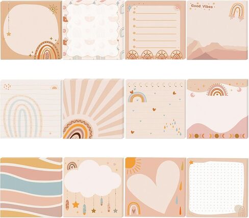12 Pads Boho Sticky Notes 3x3 Inch Cute Self Stick Notepads Adhesive Memo Pads 240 Sheets Lined Blank Dotted Designs Office Supplies for School Teacher Meeting Reminder Note Taking Daily Planning Desk in Saudi Arabia