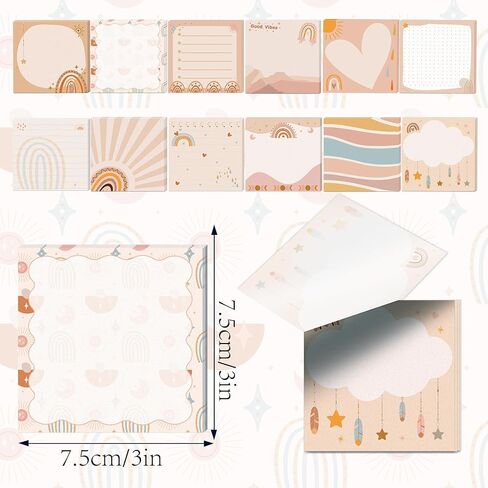 12 Pads Boho Sticky Notes 3x3 Inch Cute Self Stick Notepads Adhesive Memo Pads 240 Sheets Lined Blank Dotted Designs Office Supplies for School Teacher Meeting Reminder Note Taking Daily Planning Desk in Saudi Arabia