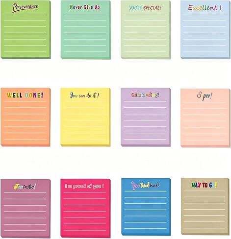 12 Packs 360 Colors of Positive and Affirmative self-Adhesive Notes, Motivational Underline Notes, Colored Motivational Quotes Notes for Students, Teachers, Offices, and Schools in Saudi Arabia