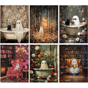 pchmcu 6 Pack Halloween Diamond Art Kits for Adults, 5D DIY Cute Ghost Flowers Diamond Painting Kits for Room Bedroom Living Room Bathroom Wall Decor 12x16 Inch in Saudi Arabia
