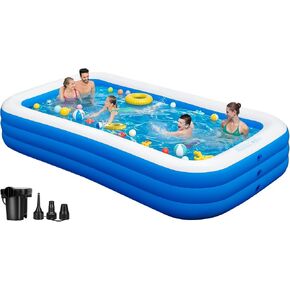 Inflatable Swimming Pool for Family, 130" x 72" x 22" Large Blow Up Pool for Adults & Kids, Thickened Backyard Pool with Pump, Quick Inflation Summer Outdoor Water Party Pool in Kuwait