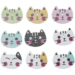 50pcs 2x1.6inch Cartoon Cute Kitty 2 Holes Wooden Button Clothes Scarf Hat DIY Buttons, Colors May Vary in Saudi Arabia