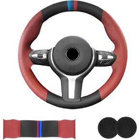 Microfiber Leather DIY Steering Wheel Cover for BMW X5 X2 M F85 X6 M F86 M Sport F30 F33 M3 F80 M4 M5 F82 M2 F87 M6 F12 F13 Accessories, Hand Stitched Full Wrap Steering Wheel Protector (Black) in Saudi Arabia