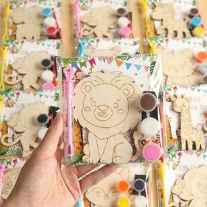 Bafeil 24 Set Safari Party Favors Jungle Animal Wooden Painting Crafts Kit with Bubble Wands - Wild Zoo Birthday Decorations Party Supplies, Goodie Bag Stuffers Gifts Classroom Prizes Pinata Filler in Saudi Arabia