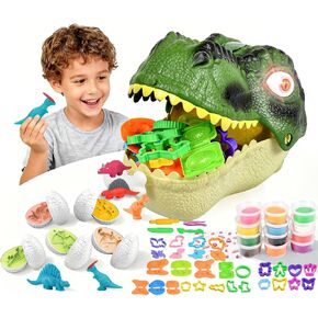 Dinosaur Toys Kids Dough Playset, 55PCS Dino Toys Kit with Molds & Clay, Make Dinosaurs or Create Your Own Models, Storage Case Gift for Boys & Girls Ages 3-8 in Saudi Arabia