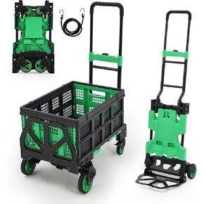 2-in-1 Folding Hand Truck with Collapsible Basket, 330lb Capacity Heavy Duty Platform Cart, Retractable Telescoping Handle, 4 Wheels Portable Dolly for Moving Office Luggage Warehouse, Green in Saudi Arabia