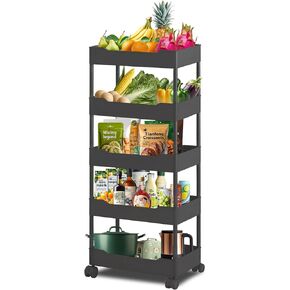 5-Tier Plastic Rolling Utility Cart, Rolling Storage Cart, Narrow Shelf, Bathroom Organizer Rolling Utility for Office, Kitchen,Bathroom,Living Room,Laundry Room in Saudi Arabia