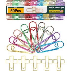50 Pcs Metal Pen Holder Clips for Notebook, Heart Pen Clip for Notebook, Jumbo Paper Clips with 10 Colors (Gold, Rose Gold, Silver, Blue, Pink, Purple, Green, Red, Rainbow, Rose Gold Cross) in Saudi Arabia