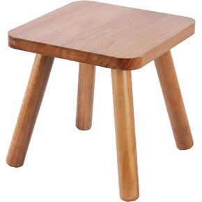 9.5 Inch Small Wooden Stool, Natural Wood Foot Stool with Non Slip Pads, Compact Square Stool for Bathroom Bedroom Entryway Plant Stand Shoe Changing in Saudi Arabia
