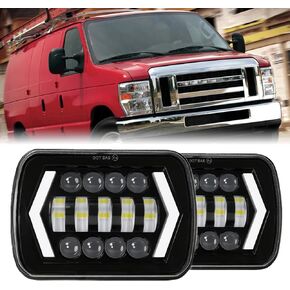 2PCS Headlights Fit For Ford E150/E250/E350/E450 1985-2013, 5x7 6x7 Inch Square Hi/Lo Beam DRL Amber Turn Signal Headlight, 130W 44000LM 6500K Super Bright, DOT Approved in Saudi Arabia