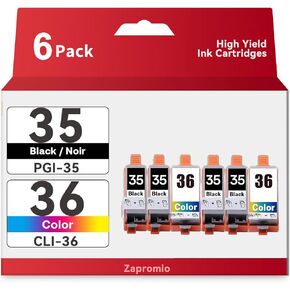 6-Pack PGI-35 CLI-36 Ink Cartridges Compatible for Canon 35 36 Ink Cartridges Combo Pack for PIXMA TR150 IP110 TR152 TR160 mini260 mini320 Printer(4xBlack, 2xTri-Color) in Saudi Arabia