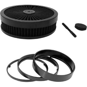 مجموعة تجميع فلتر الهواء X-AVION Full Flow 9''X2''، منظف هواء قابل للغسل وإعادة الاستخدام مع مسمار تثبيت وجوز جناح ومجموعة 3 فواصل، منظف هواء لـ 4 أسطوانات مكربن ​​V8، أسود مستدير in Kuwait