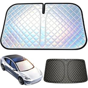 Foldable Windshield Sunshade for 2016-2026 Tesla Model 3 / Model Y | 5-Layer Laser Reflective Sun Shade | UV Protection Heat Shield Front Window Cover | Keeps Interior Cool & Protects Dashboard in Saudi Arabia
