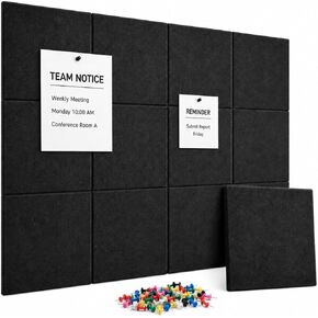 JOLOV Large Cork Board Alternative 48"x36", 12 Pcs Black Felt Bulletin Board Tiles for Wall - Felt Wall Tiles & Panels, Push Pin Board with Pins & Adhesive for Office, Corkboard Tiles, Felt Pin Board in Saudi Arabia