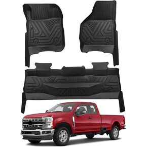 Floor Mats Suit for Ford F-250/F-350/F-450 1999-2007 (Only for Crew Cab) Super Duty, All Weather TPE Carpet Rubber Custom Fit Car Accessories - Not Fit for 2nd Row Captain Seats with Center Console in Kuwait