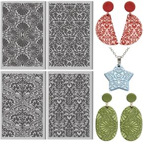 4 Pcs Fabric Textures Element Clay Texture Mat Polymer Clay Texture Sheets DIY Tools for Pottery Earring Jewelry Making Stamp Engraving Machines, 4x2.6inch in Saudi Arabia